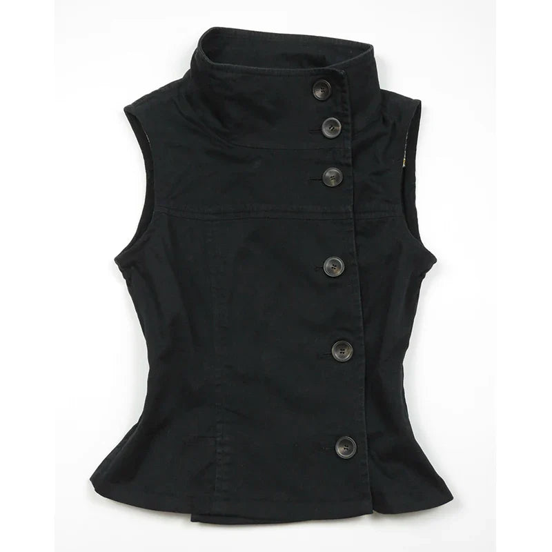 Turtleneck Sleeveless Button-Down Slim Crop Top