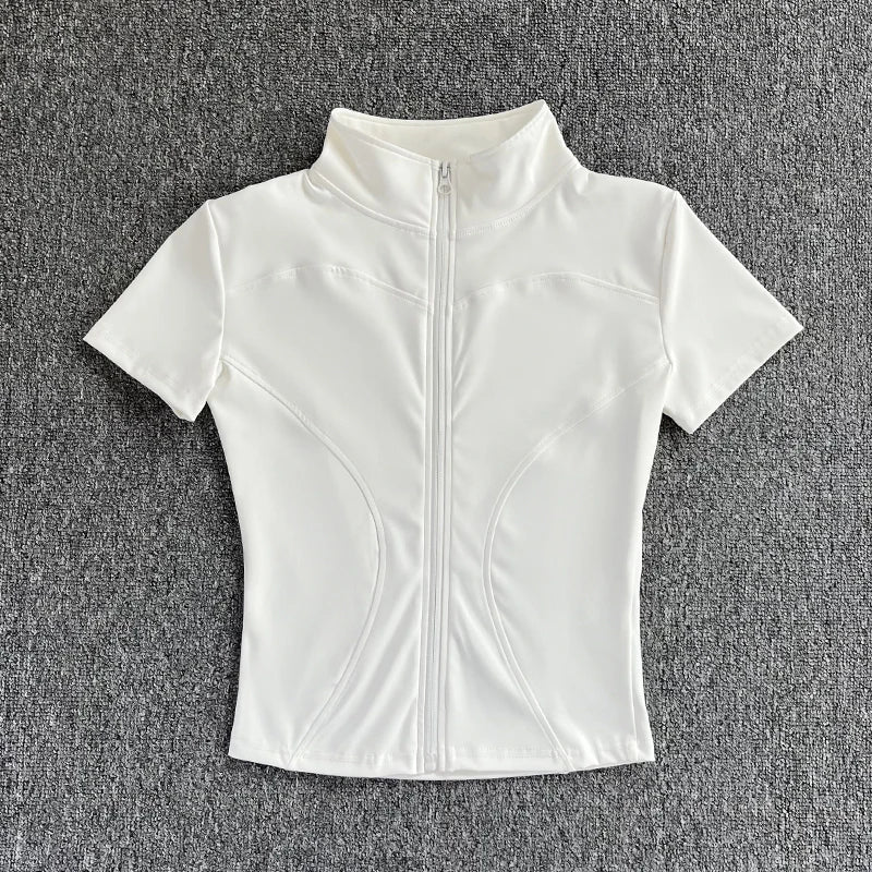 Quick-Dry Full Zip Short Sleeve Yoga Top