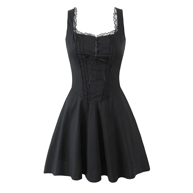 Lace Spaghetti Strap Low Waist Lace-Up Mini Dress