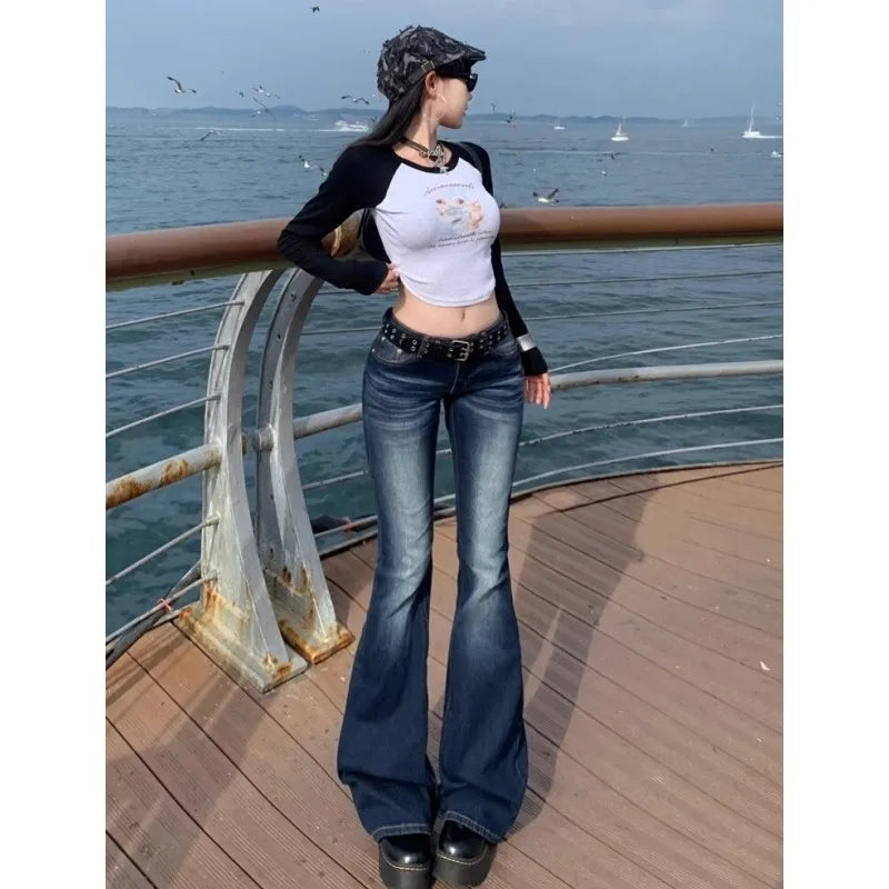 Y2K High Waist Flared Jeans Women Slim Fit Retro Denim Bootcut Pants