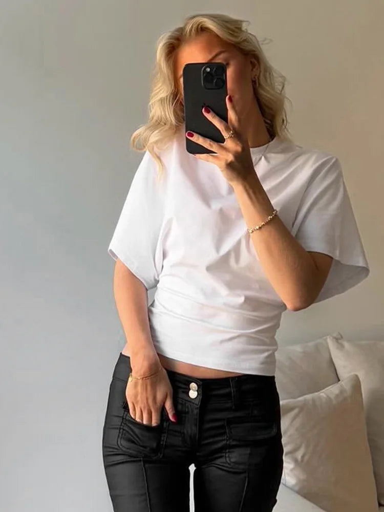 Cropped T-Shirt Women O-Neck Short Sleeve Top