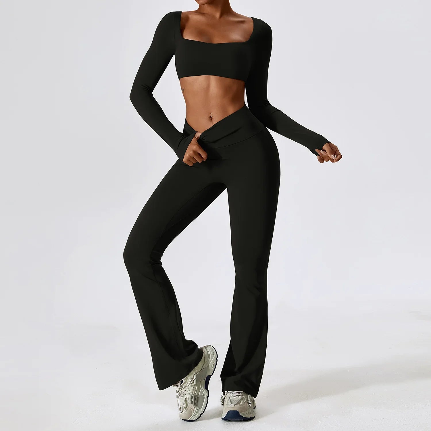 Seamless Yoga Set - Sports Bra, Crop Top & Leggings