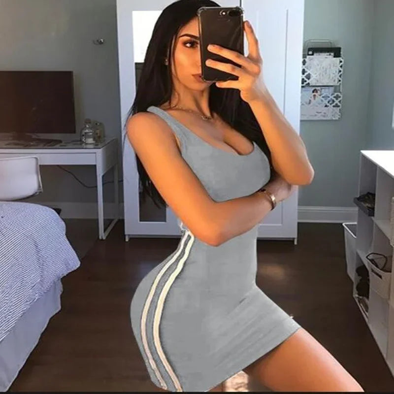 Sexy Striped Spaghetti Strap Mini Dress | Slim Fit Sheath Dress
