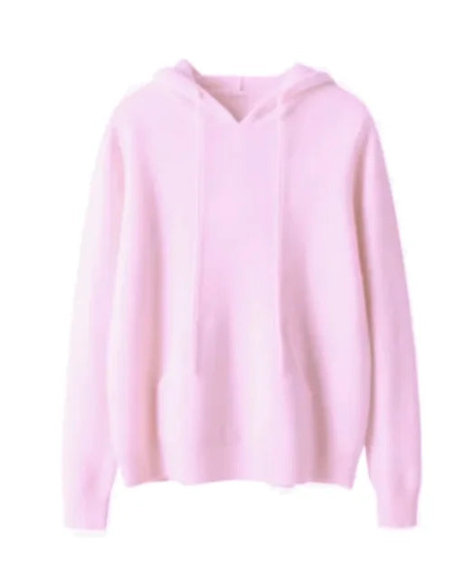Round Neck Cashmere Hoodie Long Sleeve Slim Fit Pullover with Pocket