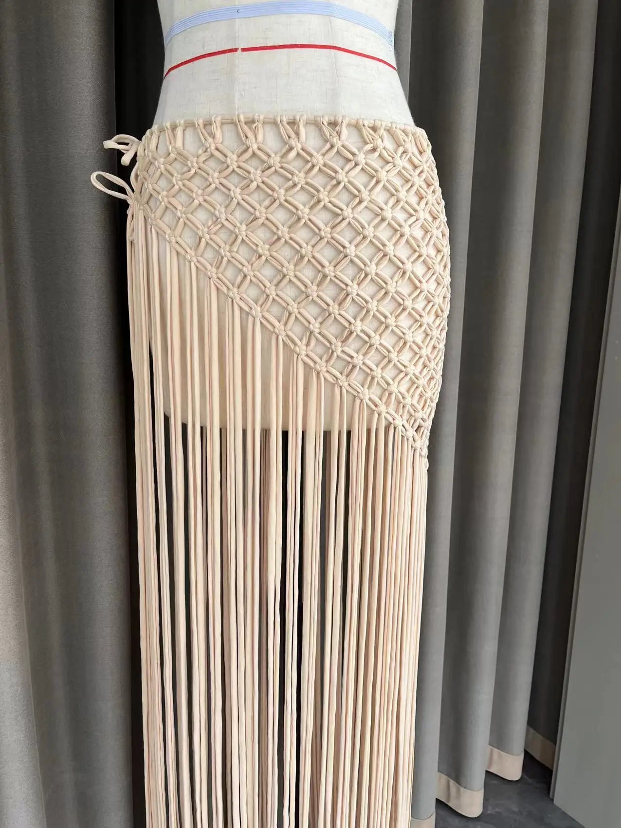 Beachapche Hand Crochet Tassel Skirts Women Fashion Sexy Side High Knitted  Beach Cover Ups