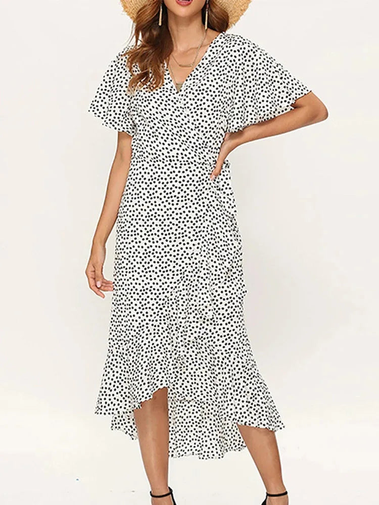 Floral Print V-Neck Ruffle Flare Sleeve Chiffon Maxi Dress