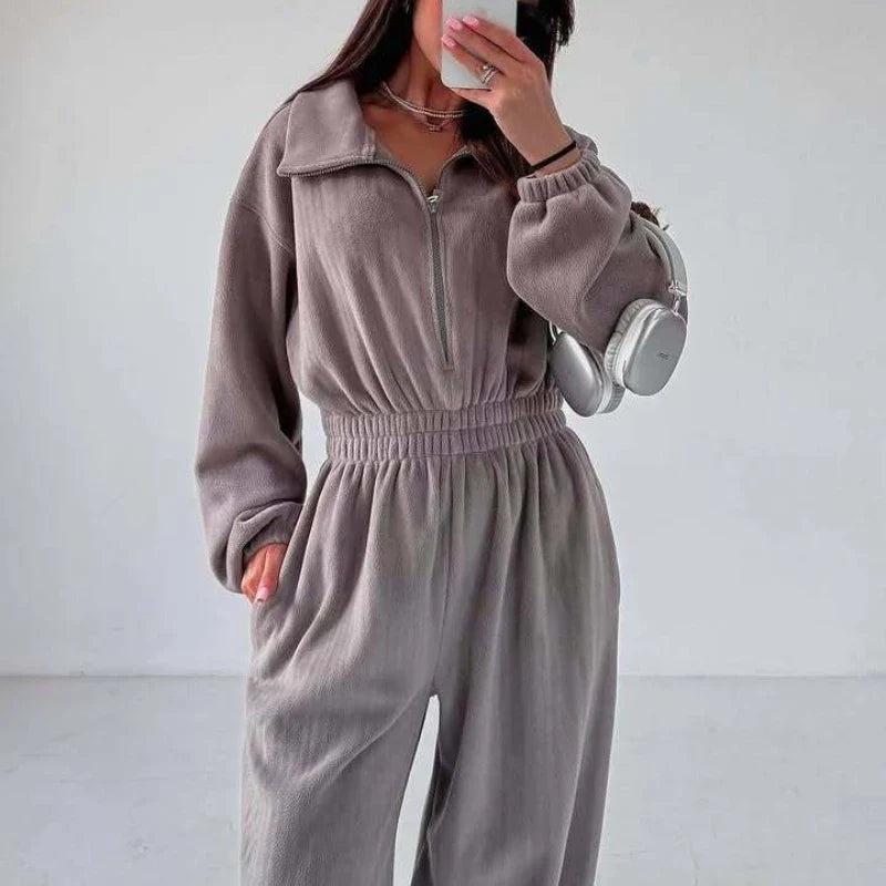 Long-Sleeve Elastic Waist Jumpsuit | Women's Casual Elegant One-Piece