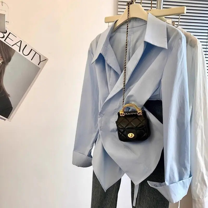 Irregular Long Sleeve Polo Blouse