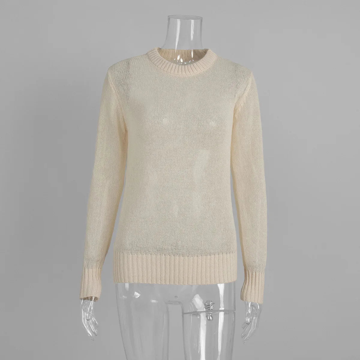 Round Neck Knit Sweater Long Sleeve Loose Fit Spliced Pullover