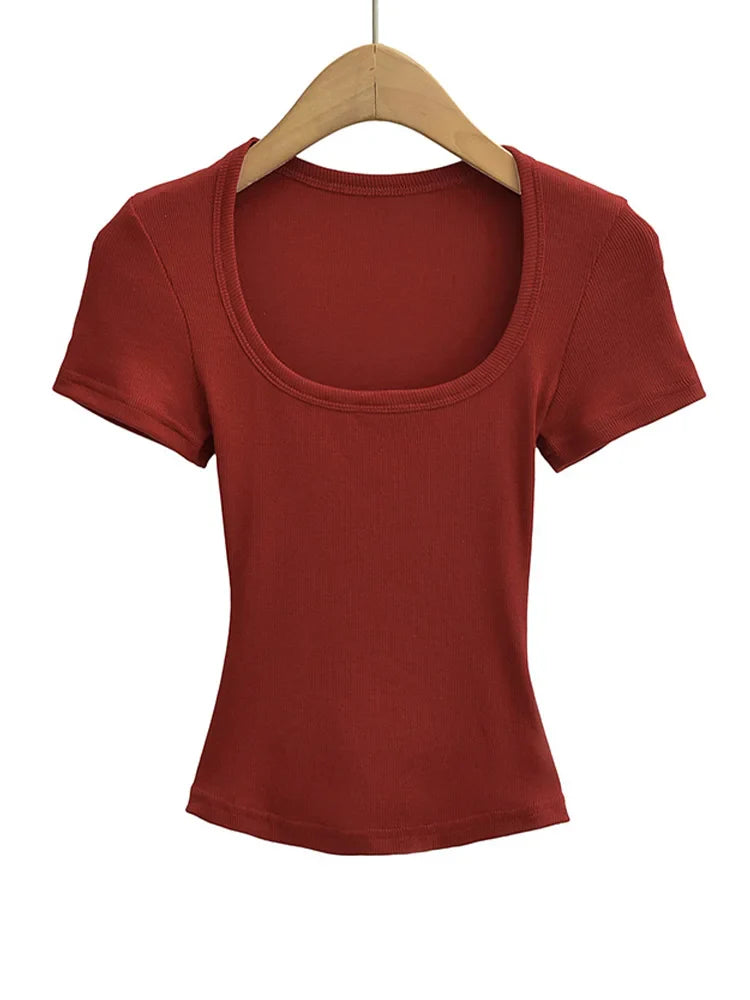 Square Neck Short Sleeve Crop Top