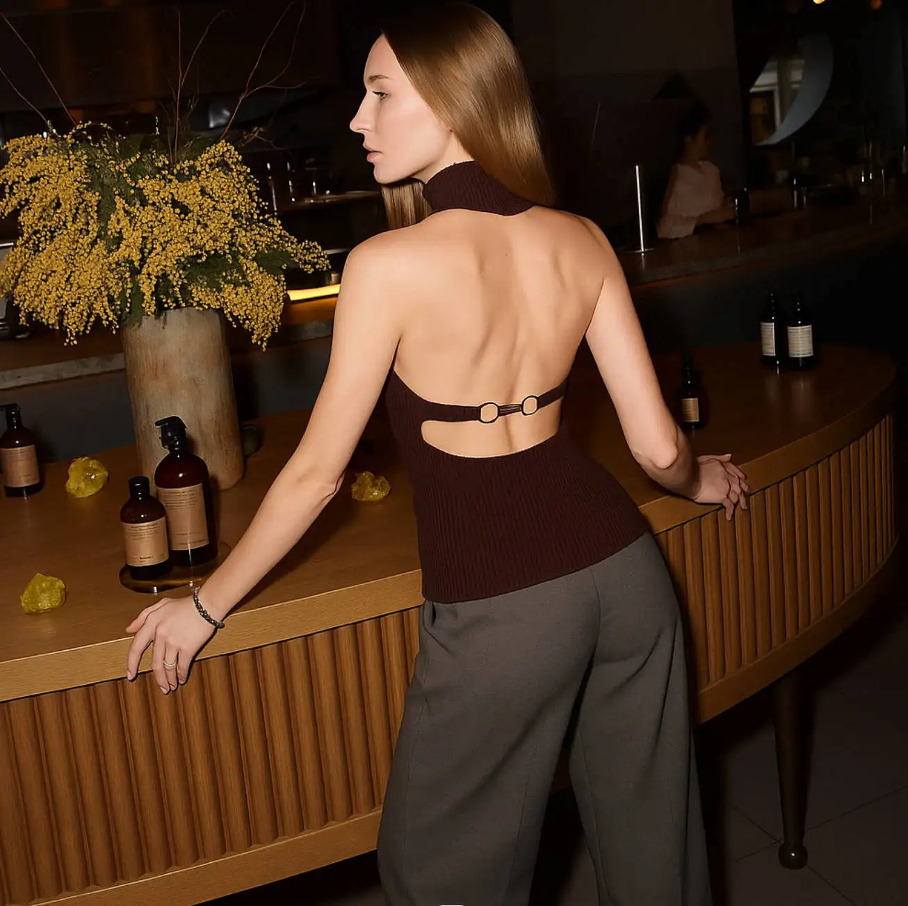 Turtleneck Knit Vest with Cape Sleeveless Slim Fit Set