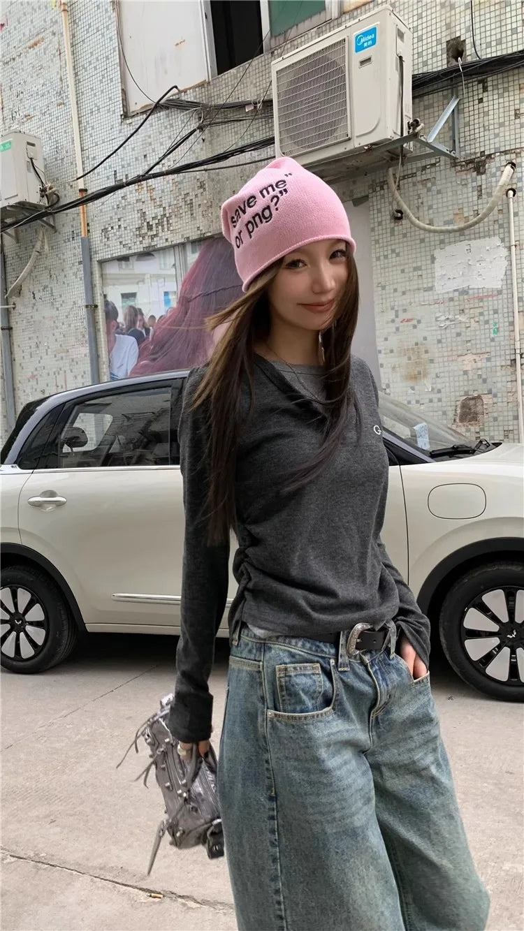 Round Neck Long Sleeve Layered Top Slim Fit Fake Two-Piece
