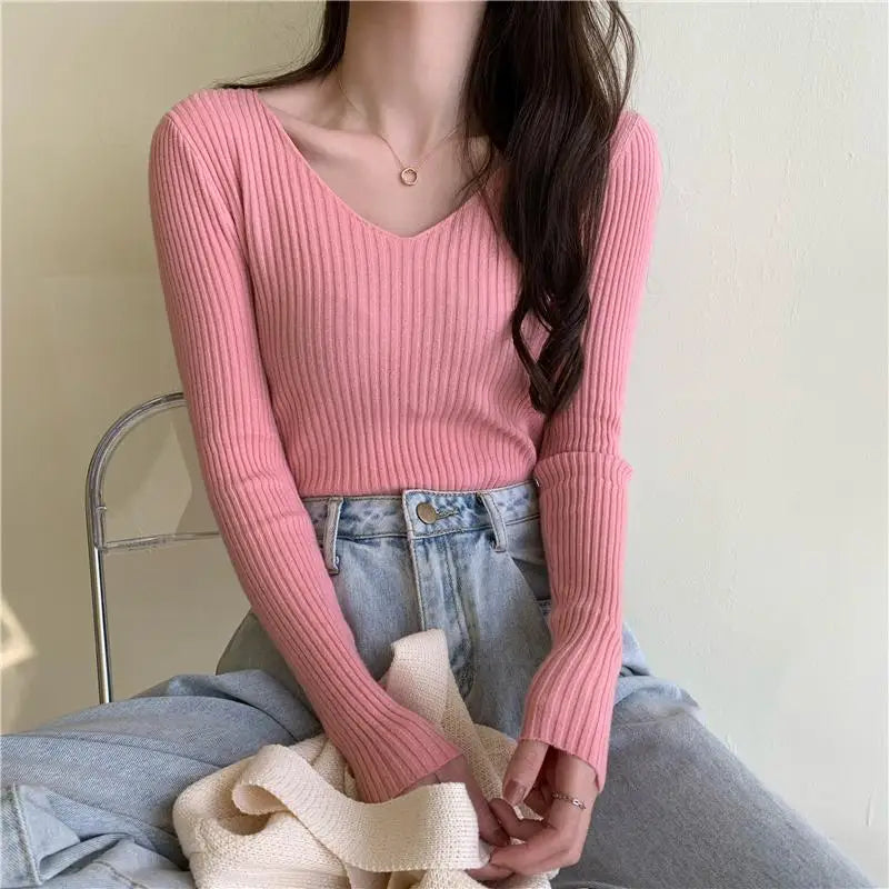 Women Sweaters Femme Basic Solid Jersey Tops Fashion Clothes