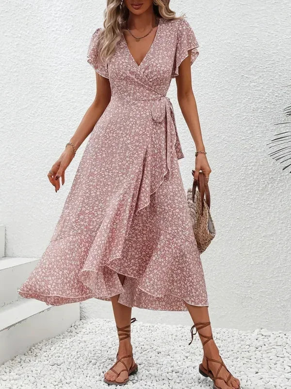 Women's Floral Print V-Neck Long Dress