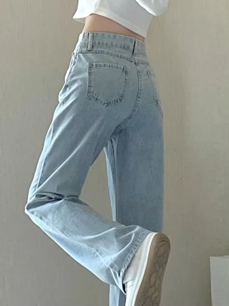 Mid Waist Loose Straight Wide-Leg Jeans