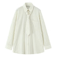 Striped Tie Lapel Long Sleeve Shirt | Women's Casual Loose Versatile Top