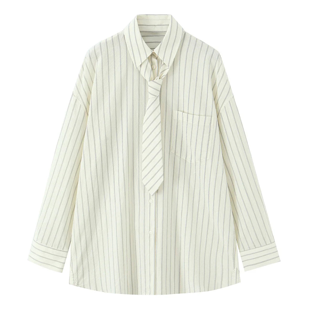 Striped Tie Lapel Long Sleeve Shirt | Women's Casual Loose Versatile Top