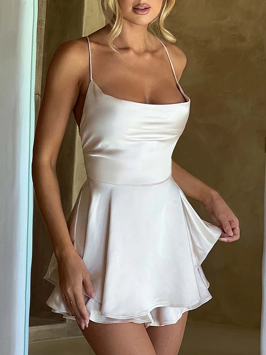 Satin Cowl Neck Backless Cami Romper