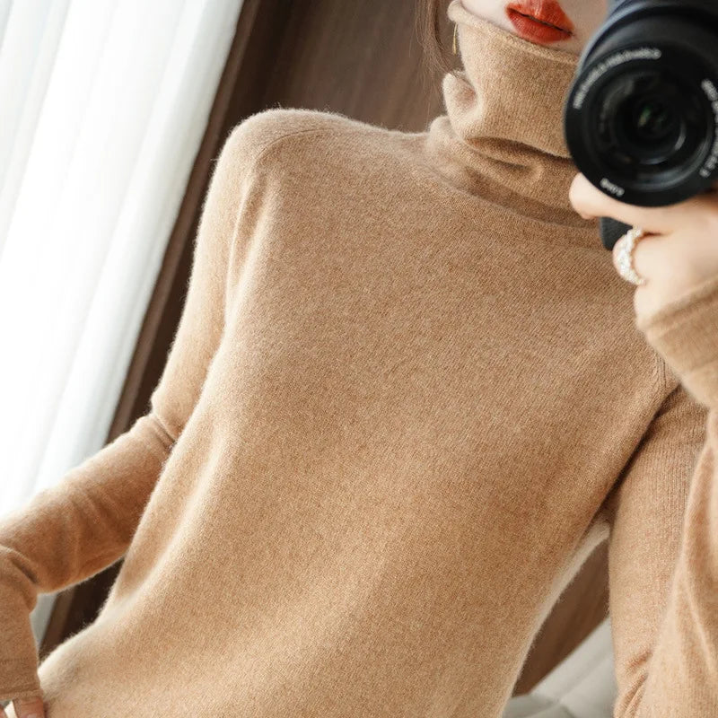 Turtleneck Knit Sweater Long Sleeve Slim Fit Pullover
