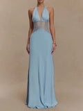 Backless Lace Halter Deep V Neck Maxi Dress | Women's Elegant Evening Gown