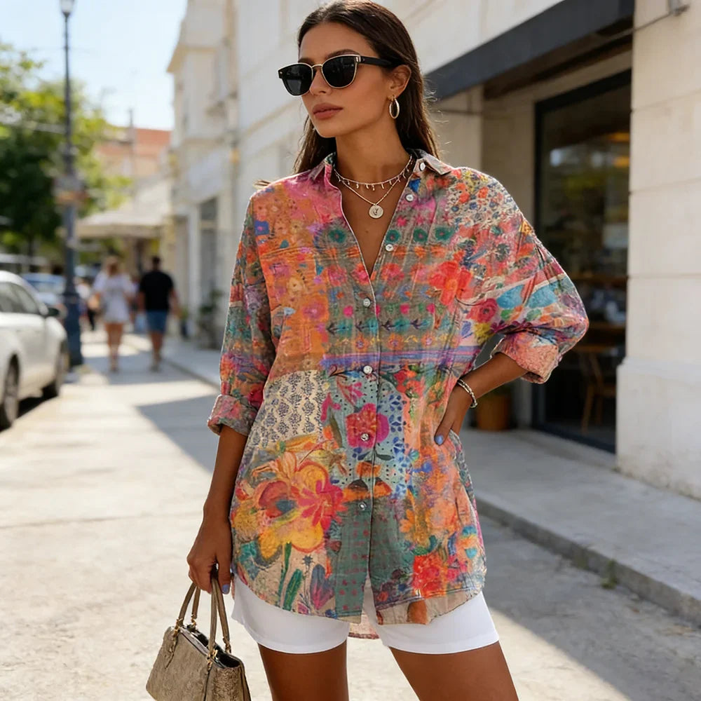 Boho Floral Loose Long Sleeve Shirt