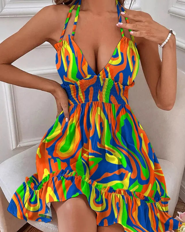 Women's V-Neck Halter Backless Sundress