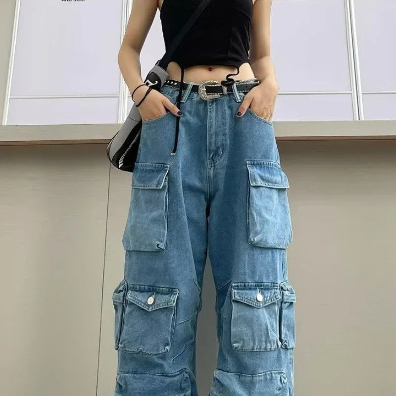 Women's Jeans - Multi-Pocket Cargo Denim Workwear Pants