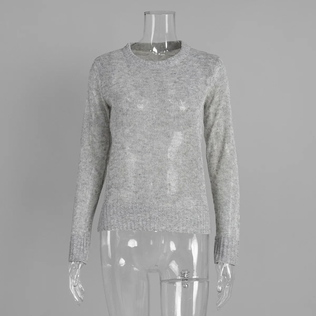Round Neck Knit Sweater Long Sleeve Loose Fit Spliced Pullover