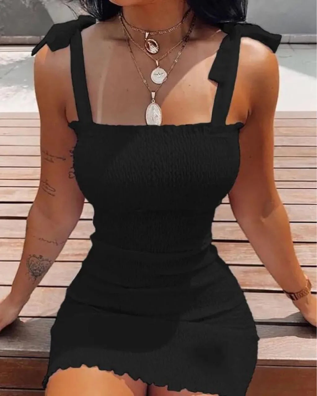 Women's Off Shoulder Mini Dress - Spaghetti Strap Beach Dress