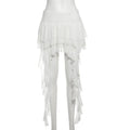 SylCue Ruched Elegant Mini Skirts Women Y2K Sweet Style Elastic Waist Ruffles Tassel Street Fashion Trend Solid Classic Outfits