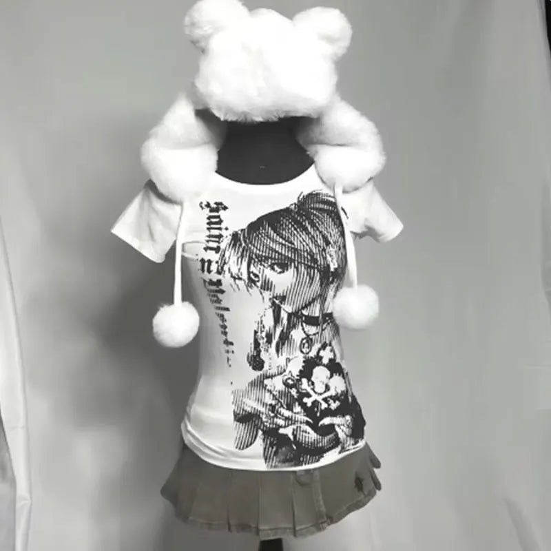 Y2K Anime Streetwear Graphic Crop Tee