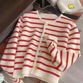 Women's Stripe Knitted Cardigan - Long Sleeve Button-Up Sweater