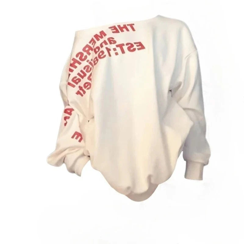 Women's Oversized Off-Shoulder Letter Print T-Shirt