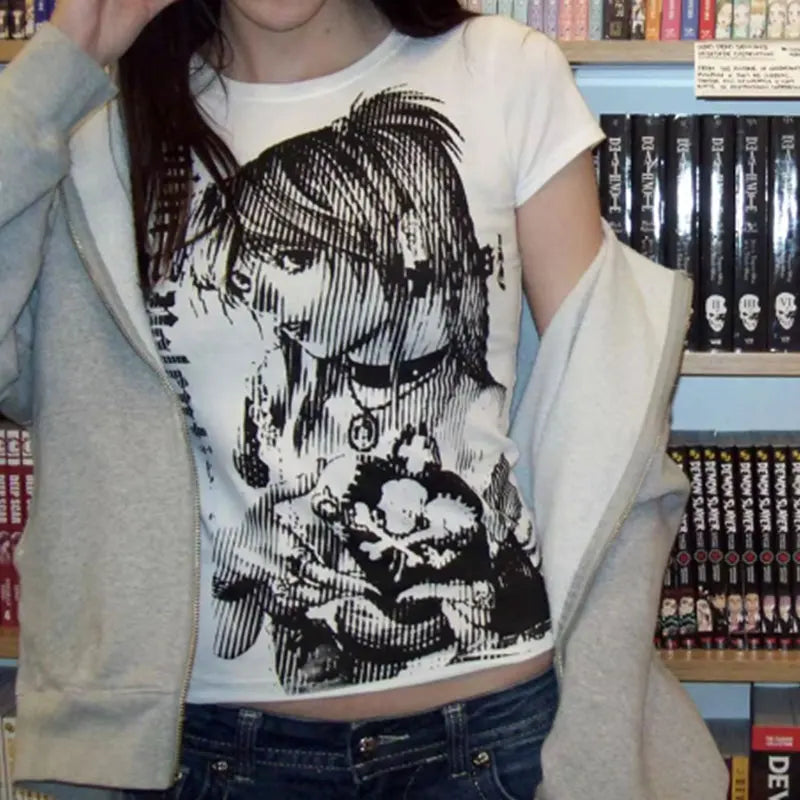 Y2K Anime Streetwear Graphic Crop Tee