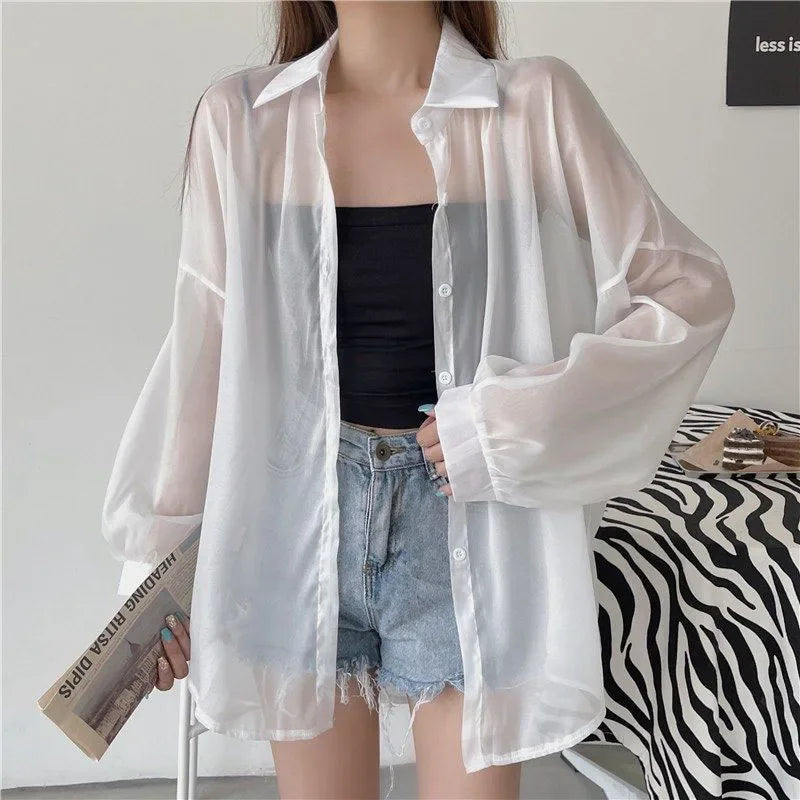 Women's Chiffon Sun Protection Shirt - Sheer Long Sleeve Blouse