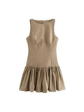 O-Neck Bow Ruffle Sleeveless Back Zipper Mini Dress