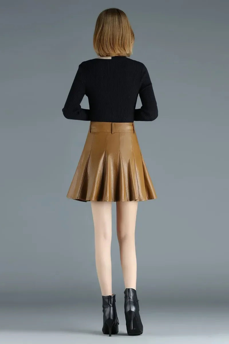Women's High-Waist Leather Mini Skirt