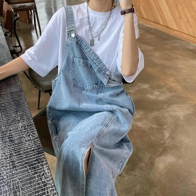 Women's Denim Overall Dress - Sleeveless Casual Slip Dress
