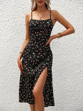 Floral Print Square Neck Spaghetti Strap Boho Dress