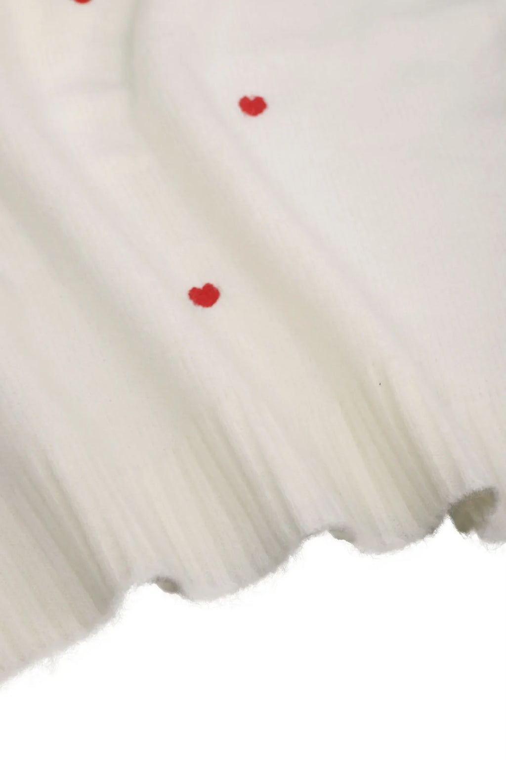 Women's Cream Red Heart Embroidered Oversized Knit Sweater