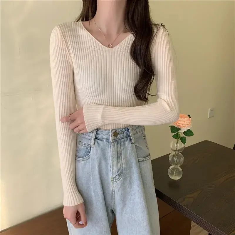 Women Sweaters Femme Basic Solid Jersey Tops Fashion Clothes