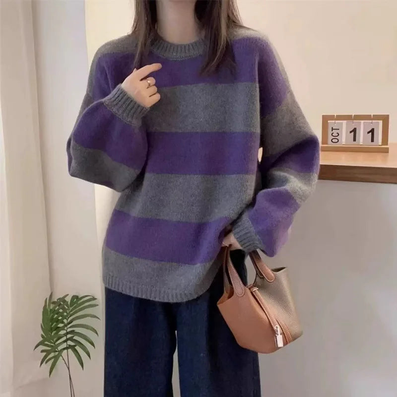 Women's Cashmere Striped Round-Neck Sweater