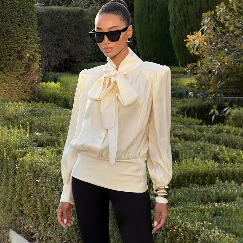 Elegant Satin Lace-Up Blouse