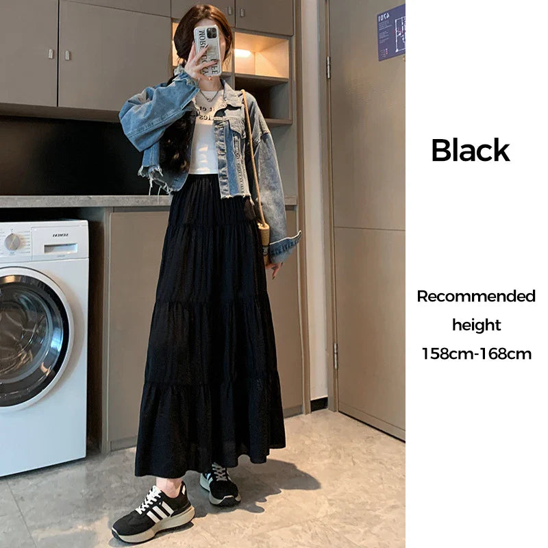 Women's Ruffled Maxi Skirt - High Waist A-Line Long Skirt
