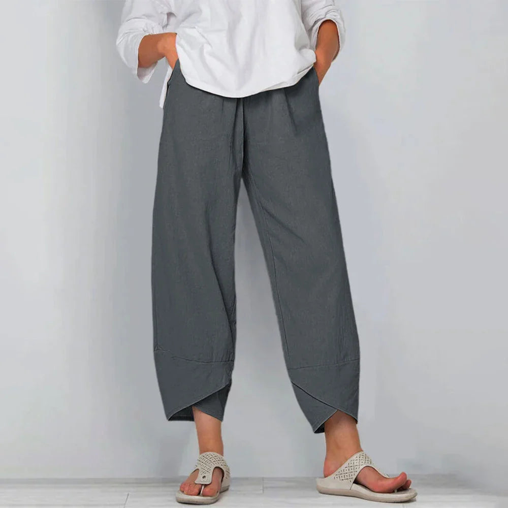 High Waist Harem Pants Cotton Linen Patchwork Pockets Loose Fit