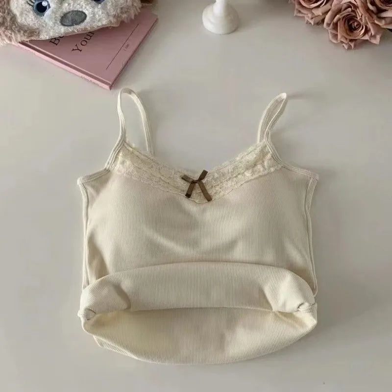 Lace Bow Sleeveless Corset Crop Cami Top