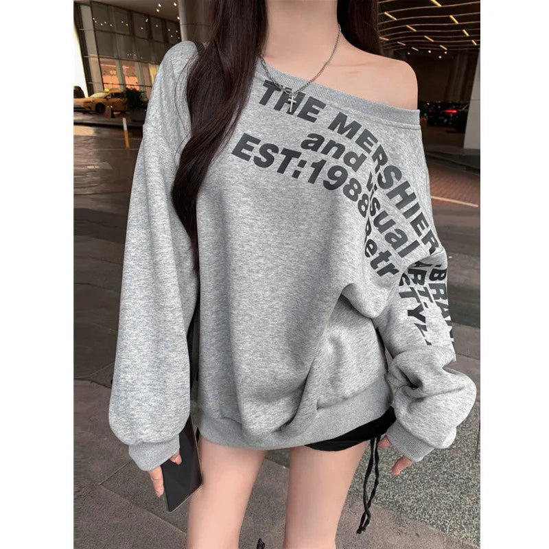 Women's Oversized Off-Shoulder Letter Print T-Shirt