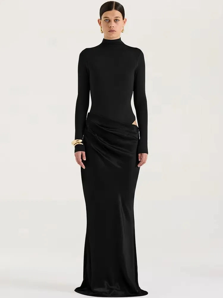 Hollow Out Satin Maxi Dress