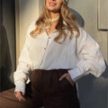Elegant White Long Sleeve Blouse Women Ruffled Collar Vintage Loose Shirt