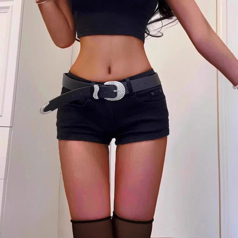 Woman High Waist Aesthetic Straight Leg Jeans Female Fashion Streetwear Mini Pants Girls Y2k 2000s Black Baggy Denim Shorts